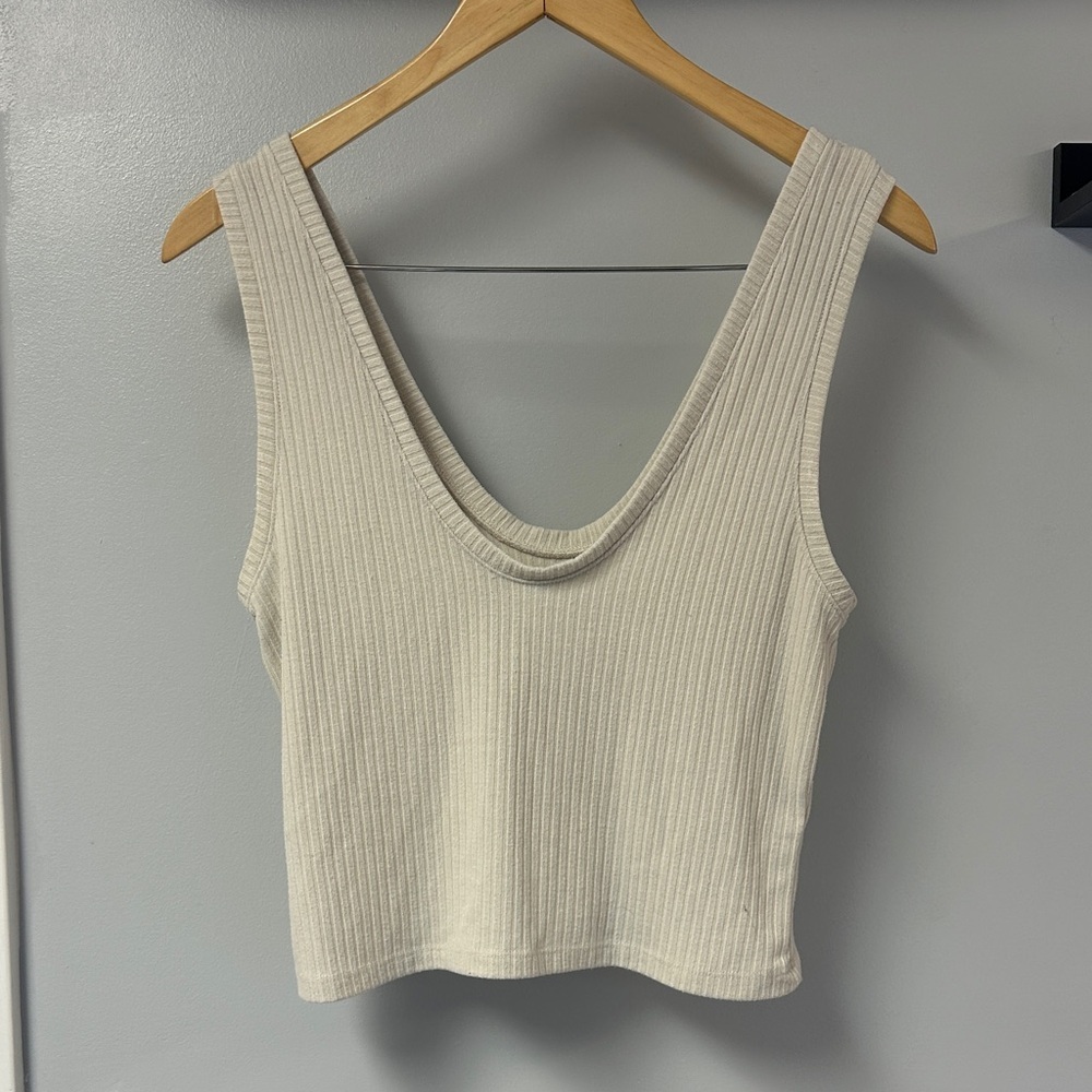 Abercrombie & Fitch Ribbed Tank Top in Light Cream